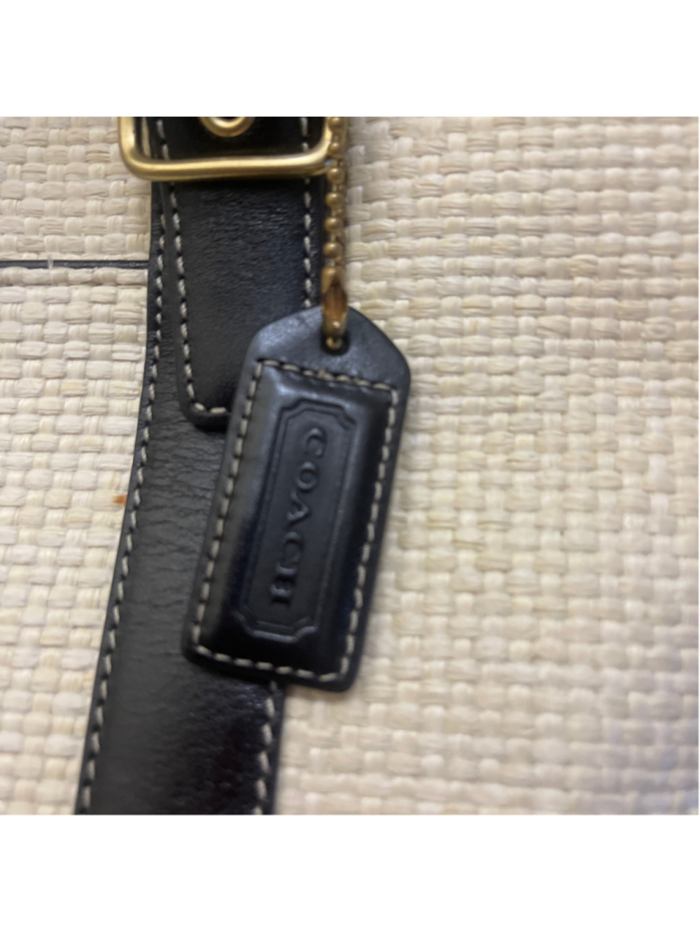 Coach Straw & Leather Tote Bag Beige Black small size - Picture 2 of 13